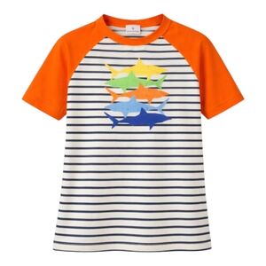 Hanna Andersson Swim Top Rash Guard Orange Sharks UV Spf Boys Size 160 14 16